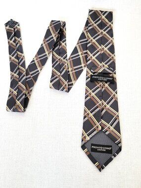 Pronto Uomo Couture Silk Tie Black Brown Gold Plaid Check Men's Necktie